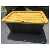 PLASTIC STORAGE BIN W/ YELLOW LID.