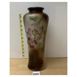 VTG ART GLASS VASE, BROWN AND WHITE SWIRL