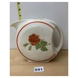 VTG CERAMIC PITCHER, CREAM GLAZE, RED ROSE DECAL,