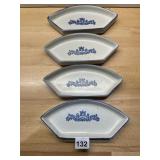 STONEWARE FAN DISHES (4), BLUE FLORAL PATTERN,