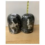 MARBLE BOOKENDS, BLACK AND WHITE VEINED STONE,