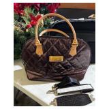 JOY & IMAN QUILTED FAUX LEATHER SATCHEL, BROWN,