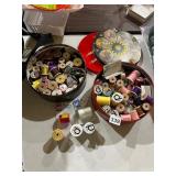 ASSORTED SEWING THREAD, WOODEN AND PLASTIC