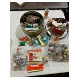 VTG SEWING NOTIONS LOT, INCLUDES METAL TINS,