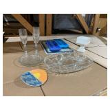 ASSORTED GLASSWARE, CRYSTAL DIVIDED RELISH TRAY,