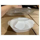 CORNING WARE OVAL CASSEROLE DISH, WHITE CERAMIC,