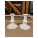 LENOX PORCELAIN CANDLESTICKS, WHITE W/ GOLD TRIM,