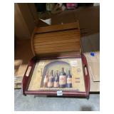 WOODEN ROLL-TOP BREAD BOX, WINE-THEMED SERVING