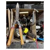 ASSORTED HAND TOOLS, HEDGE SHEARS W/ WOOD