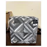 SURYA POUF, GEOMETRIC HAIR-ON-HIDE, WOOLEN FELT