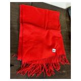 RED SCARF, 90% WOOL, 10% CASHMERE, FRINGED ENDS,