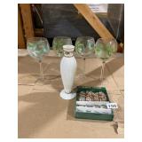 VTG HAND-PAINTED HOLLY WINE GLASSES, MILK GLASS