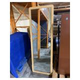 FULL LENGTH FLOOR MIRROR, LIGHT WOOD FRAME,