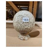 STUDIO ART GLASS SPHERE, FOOTED BASE, SPECKLED