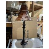 TABLE LAMP, BLACK METAL CANDLESTICK BASE, BAMBOO