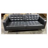 MODERN LEATHER SOFA, TUFTED BACK AND SEAT, BLACK
