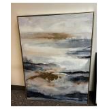 ABSTRACT LANDSCAPE PRINT, GOLD AND BLUE TONES,