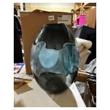 CYAN DESIGN VASE, ART GLASS, OVAL FORM, SWIRLED