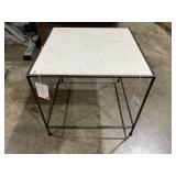 MARBLE TOP SIDE TABLE, HAMMERED METAL FRAME,