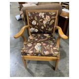 ARMCHAIR, OAK FRAME, FLORAL UPHOLSTERY, CURVED