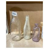 VTG GLASS BOTTLES, INCLUDES CLEAR MILK BOTTLE W/
