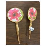VTG VANITY SET, HAND MIRROR AND HAIRBRUSH,
