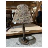 TABLE LAMP, WOODEN TURNED BASE, BEADED AND