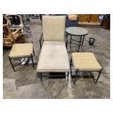 OUTDOOR PATIO SET, METAL FRAME, TAN CUSHIONS,