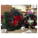 PR OF DECORATIVE CHRISTMAS WREATHS, FEATURING RED