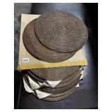 RATTAN PLACEMATS, WALNUT FINISH, ROUND WOVEN