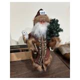 SANTA CLAUS FIGURINE, BROWN VELVET COAT W/ FAUX