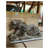 CARVED STONE TIGER FIGURINE, MARBLED BROWN AND