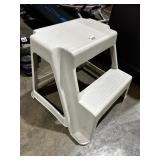 PLASTIC TWO-STEP STOOL, WHITE FINISH, RIBBED