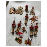 ASSORTED VTG WOODEN CHRISTMAS ORNAMENTS, INCLUDES