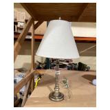 TABLE LAMP, BRUSHED NICKEL FINISH, TURNED COLUMN