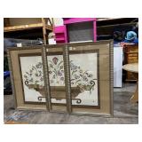 VTG FLORAL ART, PR, PRINTED FLORAL MOTIF, GILT