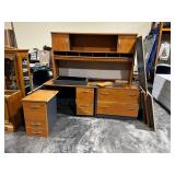 OFFICE DESK W/ HUTCH, CHERRY FINISH, GREY