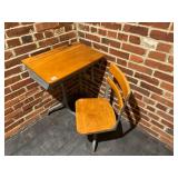 VTG SCHOOL DESK AND CHAIR, WOOD TOP AND SEAT,