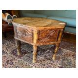 OCTAGONAL WOOD ACCENT TABLE, HAND-CARVED SUNBURST