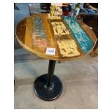RECLAIMED WOOD TOP PUB TABLE, ROUND, MULTICOLORED
