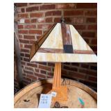 TABLE LAMP, STAINED GLASS SHADE, GEOMETRIC