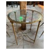 ROUND ACCENT TABLE, GLASS TOP, BRASS-TONE METAL