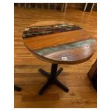 RECLAIMED WOOD BISTRO TABLE, ROUND TOP, CAST IRON