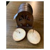 VTG WOOD RADIO-SHAPED COASTER HOLDER, W/ NATURAL