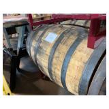 OAK BARREL, METAL HOOPS, BUNG HOLE.