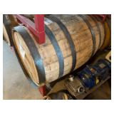 OAK BARREL, METAL HOOPS, BUNG HOLE, HANDWRITTEN
