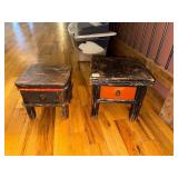 PAIR OF CHINESE STYLE STOOLS, DISTRESSED BLACK