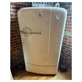 VINTAGE REFRIGERATOR, WHITE ENAMEL FINISH, CHROME