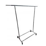 CHROME GARMENT RACK, ADJUSTABLE HEIGHT, ROLLING