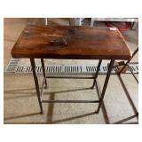 RUSTIC SIDE TABLE, KNOTTY PINE TOP, WELDED IRON